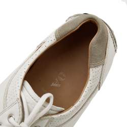 Prada White/Grey Leather And Suede Perforated Low Top Sneakers Size 44.5