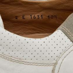 Prada White/Grey Leather And Suede Perforated Low Top Sneakers Size 44.5