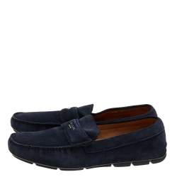 Prada Navy Blue Suede Slip On Loafers Size 43.5