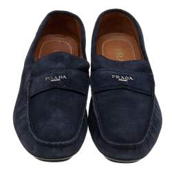 Prada Navy Blue Suede Slip On Loafers Size 43.5