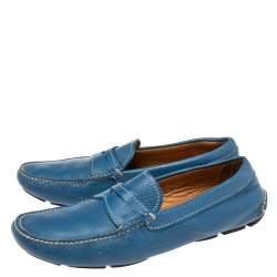 Prada Blue Leather Slip On Loafers Size 41