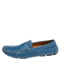 Prada Blue Leather Slip On Loafers Size 41