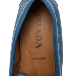 Prada Blue Leather Slip On Loafers Size 41