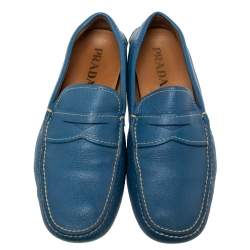 Prada Blue Leather Slip On Loafers Size 41