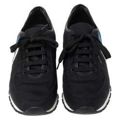 Prada Sport Black Canvas and Leather Low-Top Sneakers Size 41.5