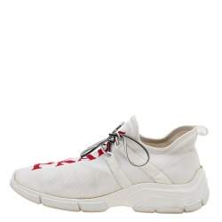 Pre Owned حذاء رياضي برادا قماش تريكو أبيض بشعار الماركة عنق منخفض مقاس 41