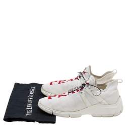 Pre Owned حذاء رياضي برادا قماش تريكو أبيض بشعار الماركة عنق منخفض مقاس 41