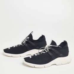 Prada Black Logo Knit Fabric Low-Top Sneakers Size 40.5