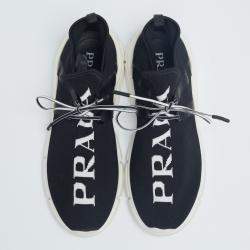 Prada Black Logo Knit Fabric Low-Top Sneakers Size 40.5