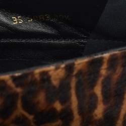 Pre Owned Prada Brown/Black Leopard Print Calf Hair And Patent Leather Embellished Slip On Sneaker Size 39.5