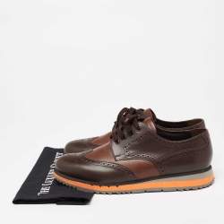 Prada Brown Brogue Leather Wingtip Lace Up Derby Size 43.5