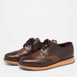 Prada Brown Brogue Leather Wingtip Lace Up Derby Size 43.5
