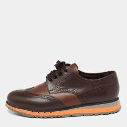 Prada Brown Brogue Leather Wingtip Lace Up Derby Size 43.5