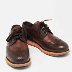 Prada Brown Brogue Leather Wingtip Lace Up Derby Size 43.5