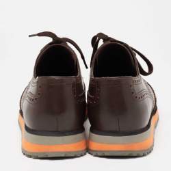 Prada Brown Brogue Leather Wingtip Lace Up Derby Size 43.5