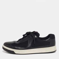 Prada Black Leather And Fabric Low Top Sneakers Size 41