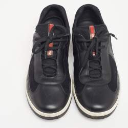 Prada Black Leather And Fabric Low Top Sneakers Size 41