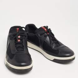 Prada Black Leather And Fabric Low Top Sneakers Size 41