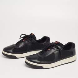 Prada Black Leather And Fabric Low Top Sneakers Size 41
