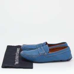 Pre Owned Prada Blue Leather Slip On Driving Loafers Size 43