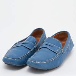 Pre Owned Prada Blue Leather Slip On Driving Loafers Size 43