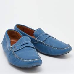 Pre Owned Prada Blue Leather Slip On Driving Loafers Size 43