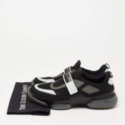 مملوكة مسبقًا Prada Black Knit Fabric And Leather Cloudbust Sneakers Size 42.5