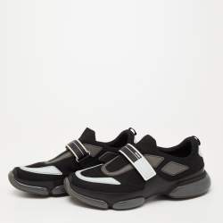 مملوكة مسبقًا Prada Black Knit Fabric And Leather Cloudbust Sneakers Size 42.5