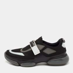 مملوكة مسبقًا Prada Black Knit Fabric And Leather Cloudbust Sneakers Size 42.5