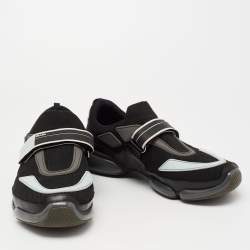 مملوكة مسبقًا Prada Black Knit Fabric And Leather Cloudbust Sneakers Size 42.5