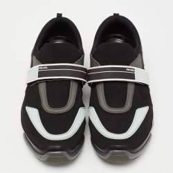 مملوكة مسبقًا Prada Black Knit Fabric And Leather Cloudbust Sneakers Size 42.5