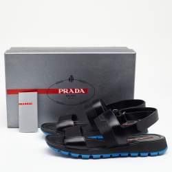 Prada Sport Black Leather And Fabric Flat Sandals Size 41.5