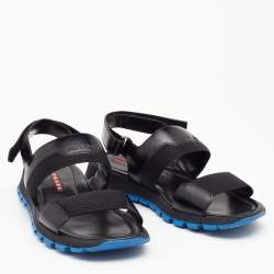 Prada Sport Black Leather And Fabric Flat Sandals Size 41.5