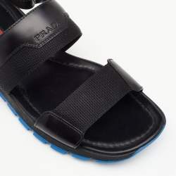 Prada Sport Black Leather And Fabric Flat Sandals Size 41.5