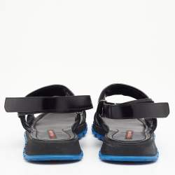 Prada Sport Black Leather And Fabric Flat Sandals Size 41.5