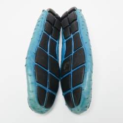 Prada Blue Ostrich Slip On Loafers Size 40