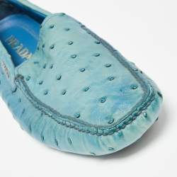 Prada Blue Ostrich Slip On Loafers Size 40