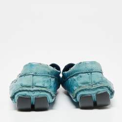 Prada Blue Ostrich Slip On Loafers Size 40