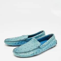 Prada Blue Ostrich Slip On Loafers Size 40