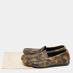 Prada Green Camo Print Leather Slip On Loafers Size 39.5 