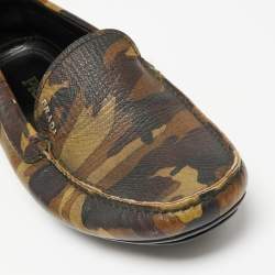 Prada Green Camo Print Leather Slip On Loafers Size 39.5 