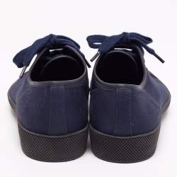 Prada Navy Blue/Black Canvas and Textured Rubber Cap-Toe Low-Top Sneakers Size 44 1/3
