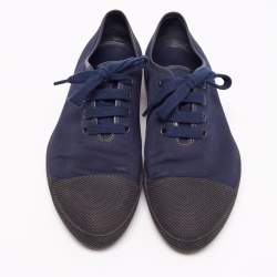 Prada Navy Blue/Black Canvas and Textured Rubber Cap-Toe Low-Top Sneakers Size 44 1/3