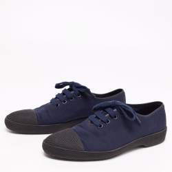 Prada Navy Blue/Black Canvas and Textured Rubber Cap-Toe Low-Top Sneakers Size 44 1/3