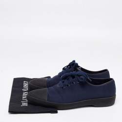 Prada Navy Blue/Black Canvas and Textured Rubber Cap-Toe Low-Top Sneakers Size 44 1/3