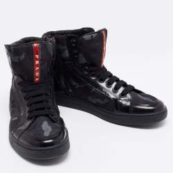 Prada Tricolor Leather And Fabric Camouflage High Top Sneakers Size 41