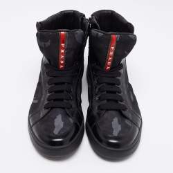 Prada Tricolor Leather And Fabric Camouflage High Top Sneakers Size 41