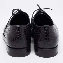 Prada Black Croc Embossed Leather Derby Size 40.5