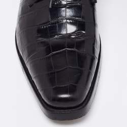 Prada Black Croc Embossed Leather Derby Size 40.5