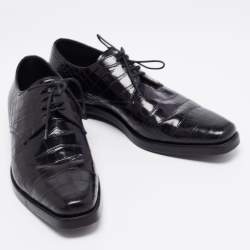 Prada Black Croc Embossed Leather Derby Size 40.5
